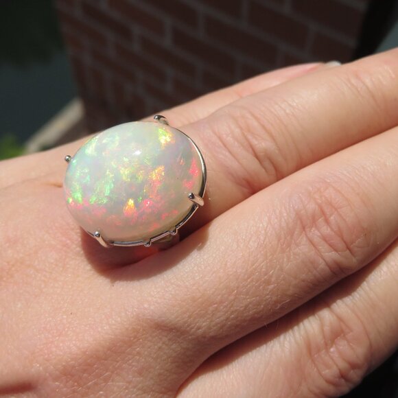 Ginormous NATURAL Top Grade Play Of Color Precious Opal In Sterling Silver Ring - Picture 7 of 17